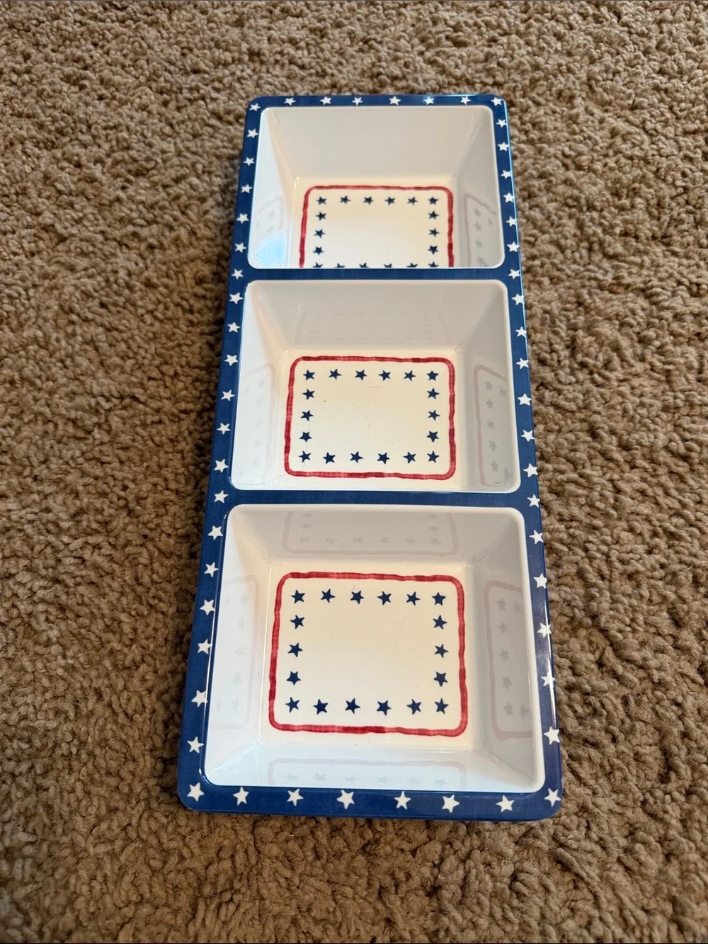 Pottery Barn Red, White & Blue Star Triple Dip Server
